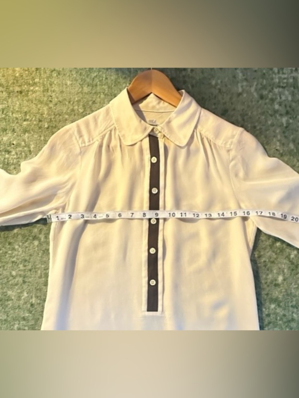 SILK BABANA REPUBLIC Cream Mini Dress /Tunic. Contrasting Chocolate Brown Trim. - Picture 4 of 11